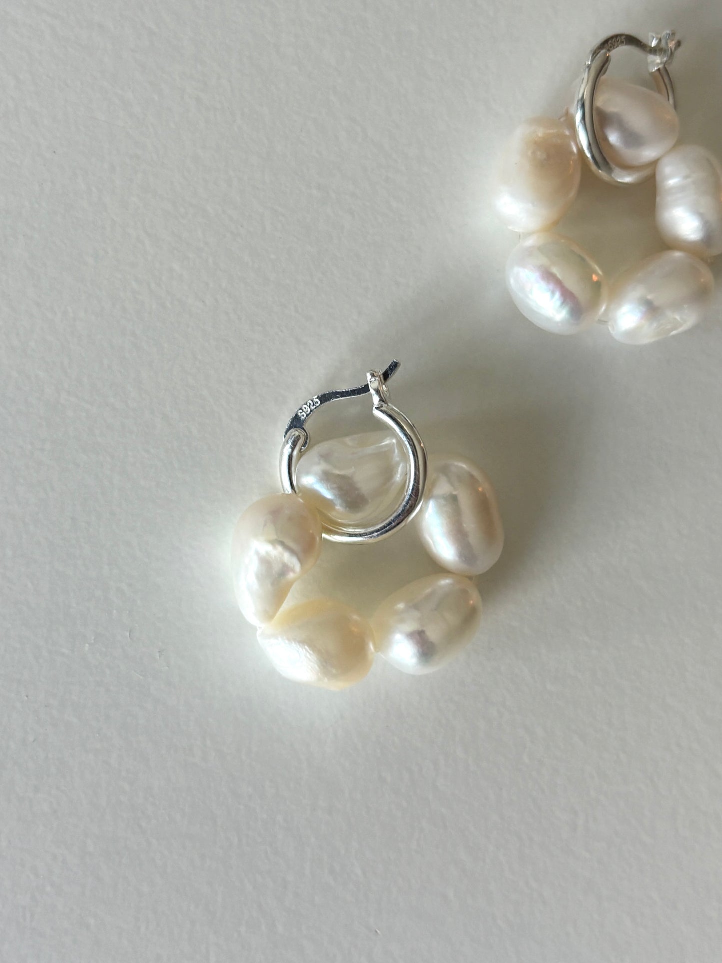 Camille Pearl Flower Charm Huggies