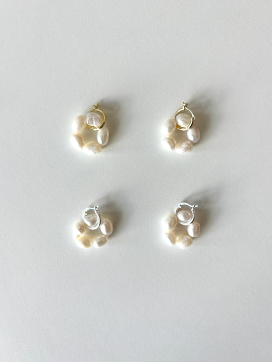 Camille Pearl Flower Charm Huggies