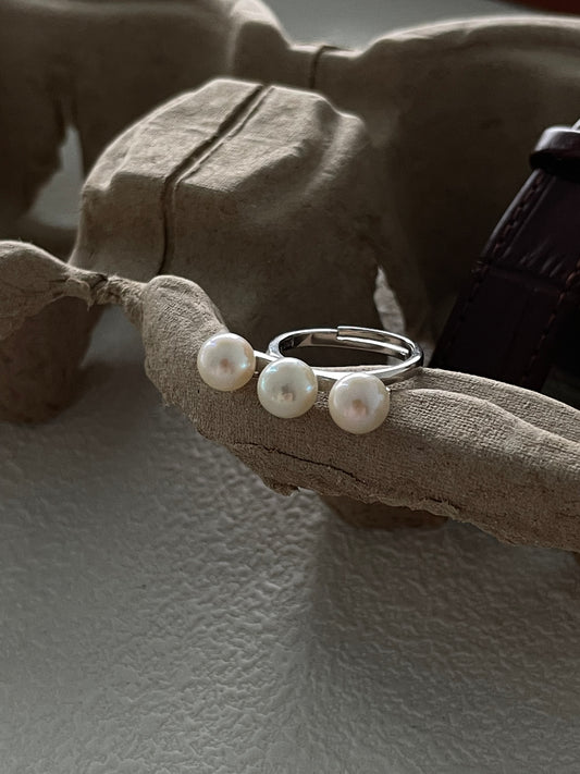 Balance Beam Pearls Ring in Sterling Silver