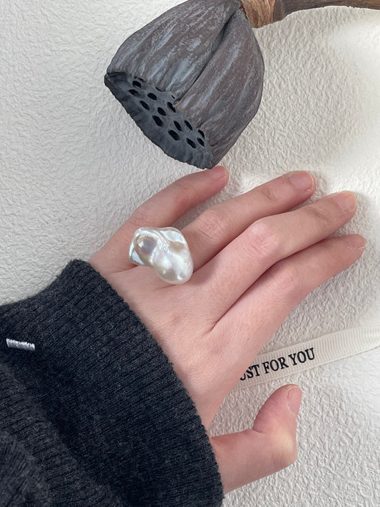 Irregular Pearl Ring in Sterling Silver