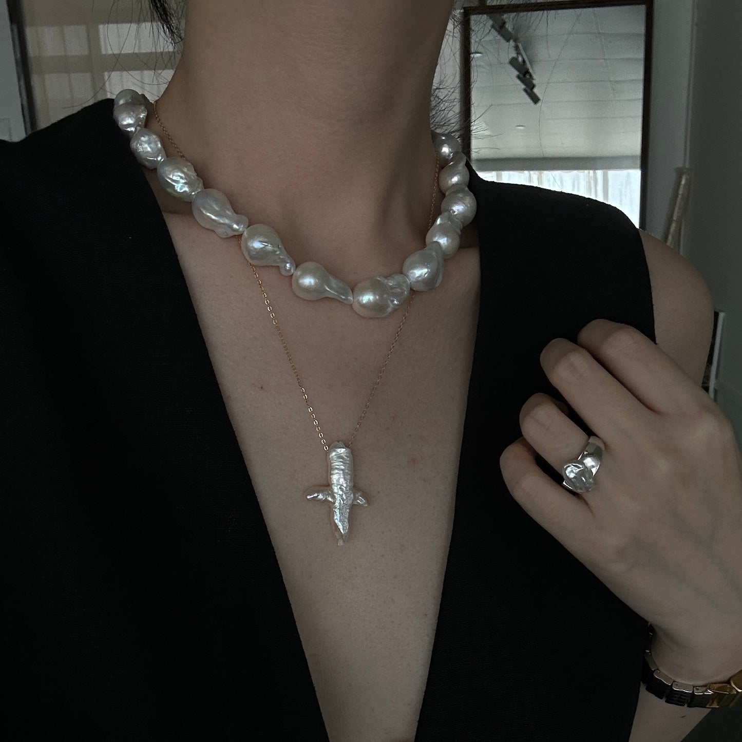 Irregular Pearl Ring in Sterling Silver