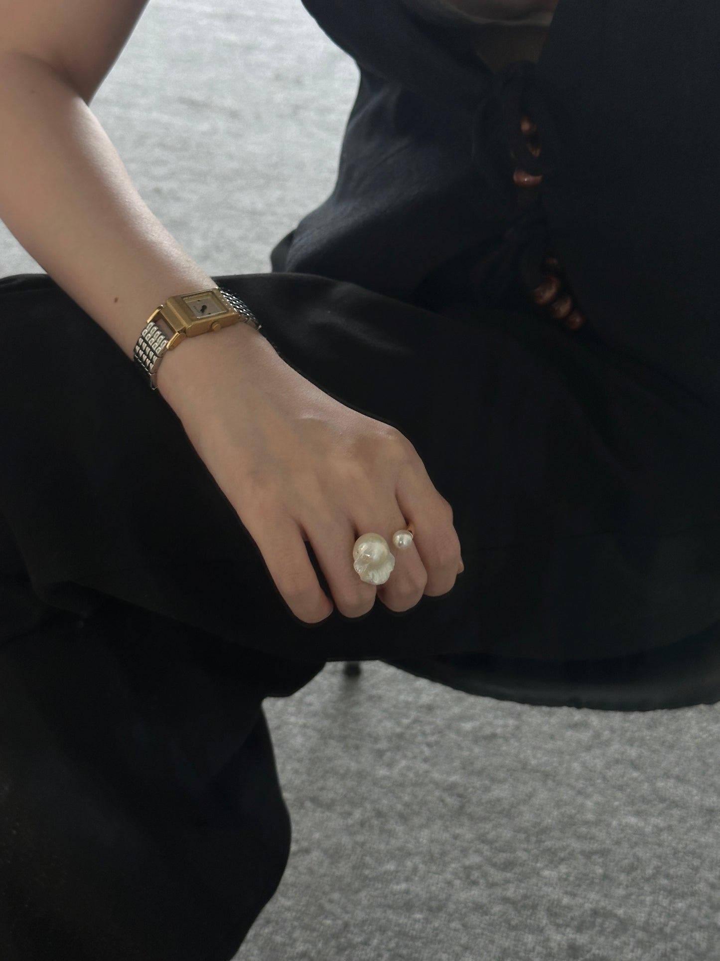 Irregular Pearls Open Ring in 18K Gold-Plated