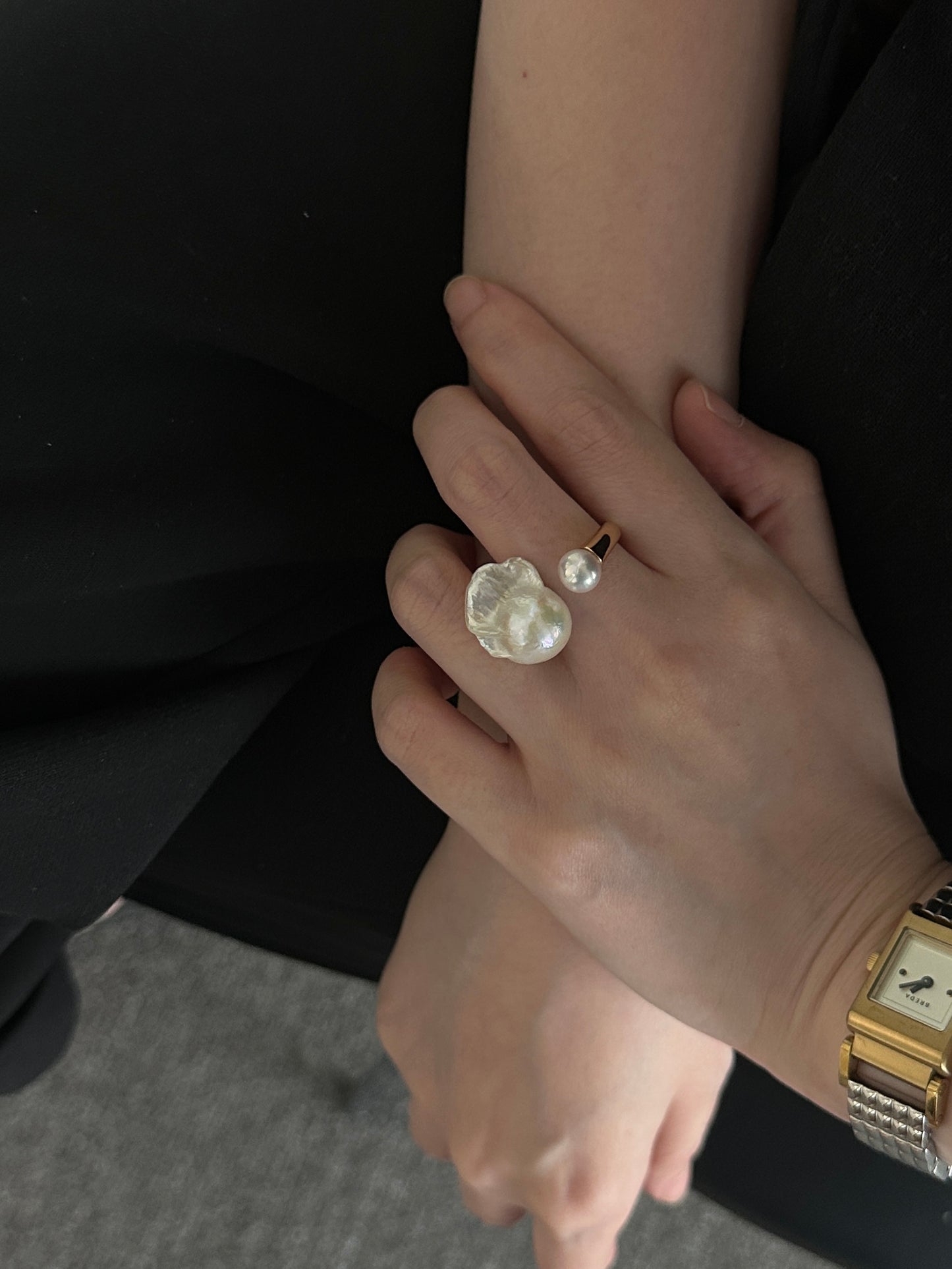 Irregular Pearls Open Ring in 18K Gold-Plated