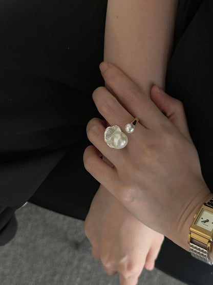 Irregular Pearls Open Ring in 18K Gold-Plated