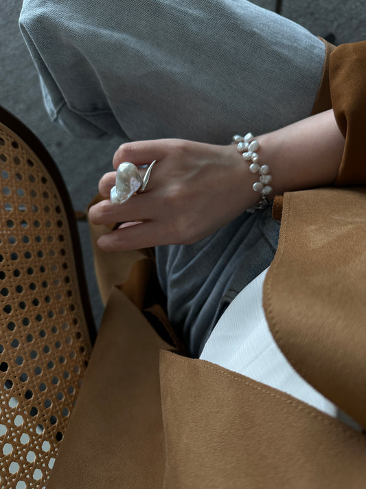 Irregular Pearl Ring in Sterling Silver