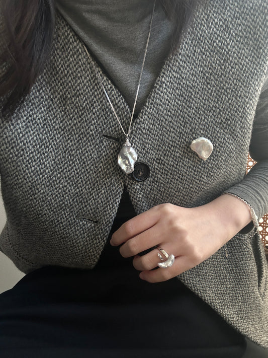 Moon Pearl Ring in Sterling Silver