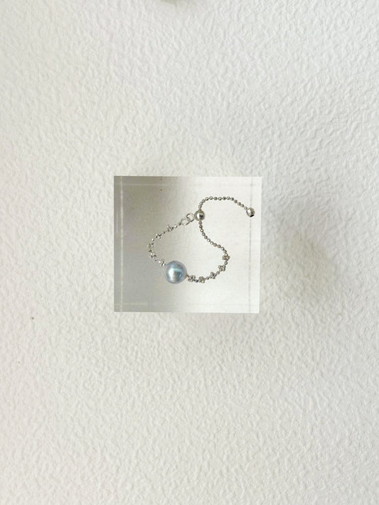 Silver Blue Pearl RIng in Sterling Silver Chain