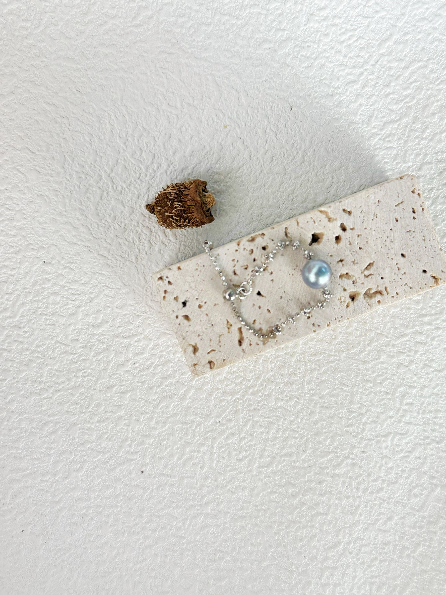 Silver Blue Pearl RIng in Sterling Silver Chain