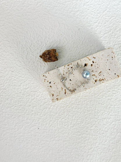 Silver Blue Pearl RIng in Sterling Silver Chain