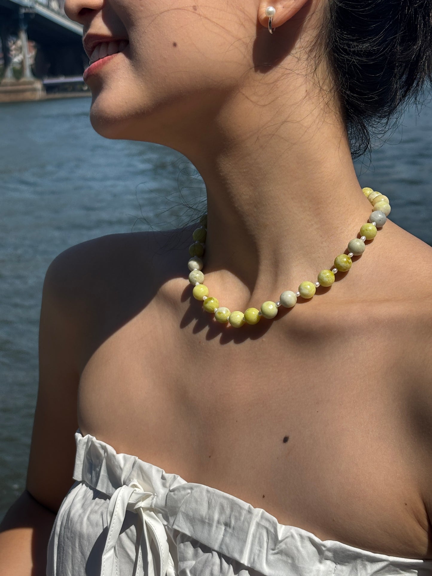 Lemon Stone Pearl Necklace