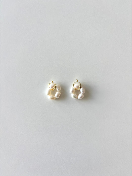 Camille Pearl Flower Charm Huggies