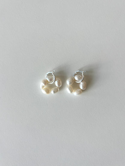 Camille Pearl Flower Charm Huggies