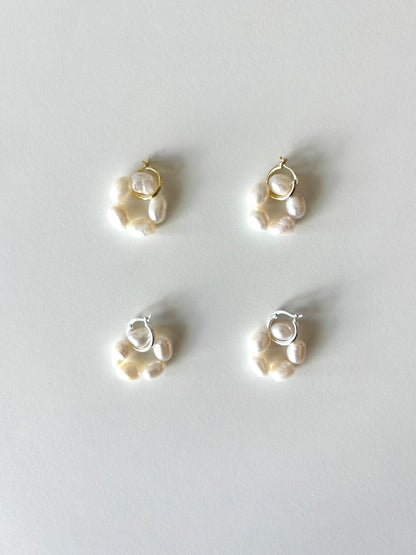 Camille Pearl Flower Charm Huggies